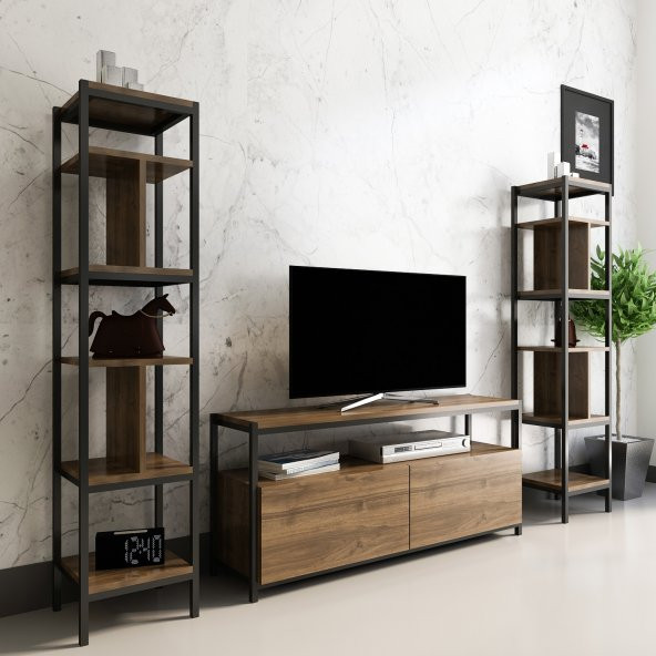 Serra Tv Ünitesi + 2li Kitaplık Ceviz Ceviz - new-D3