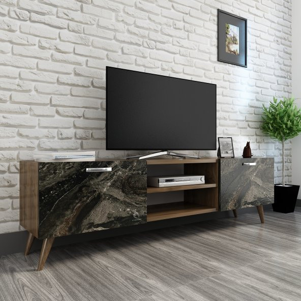 Newline Uygun Tv Ünitesi Beyaz Ceviz Mermer Desen