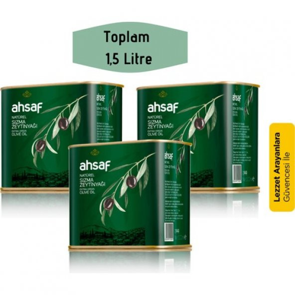 Ahsaf Natürel Sızma Zeytinyağı 500 ml -Teneke (3'lü Ekonomik Paket )