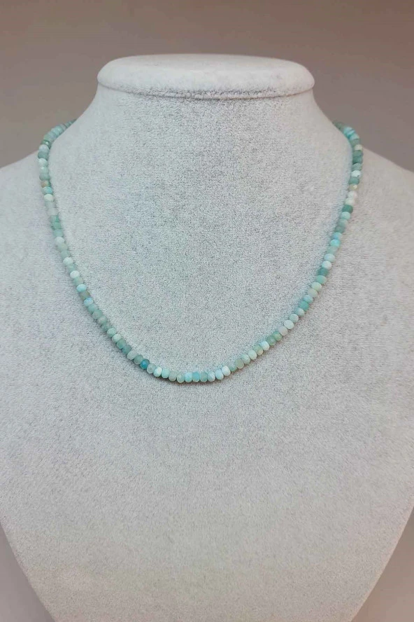 Amazonit Taşı Rondela Faset Kesim 3.5*2.5mm Kolye (Sabit Klipsli) ürün görseli