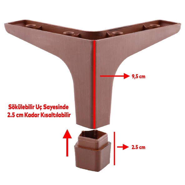 Sedef Lüks Mobilya Kanepe Sehpa Tv Ünitesi Koltuk Ayağı 12 Cm Ahşap Desenli Ceviz Baza Ayakları - Resim 6