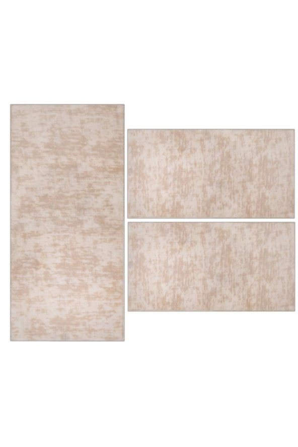 Orkide Home Modern Dekoratif Halı Jel Kaymaz Taban Krem Desenli Yatak Odası Seti - 2