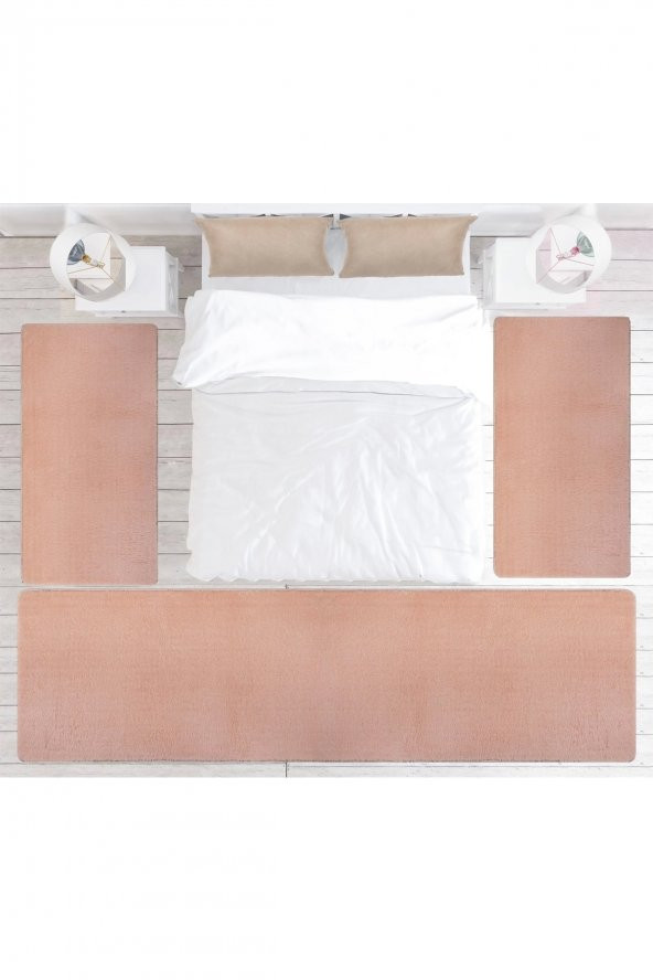 Orkide Home Modern Dekoratif Halı Jel Kaymaz Taban Pembe Yatak Odası Seti - 2