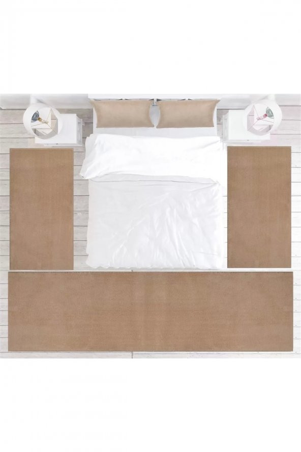Orkide Home Modern Dekoratif Halı Jel Kaymaz Taban Bej Yatak Odası Seti