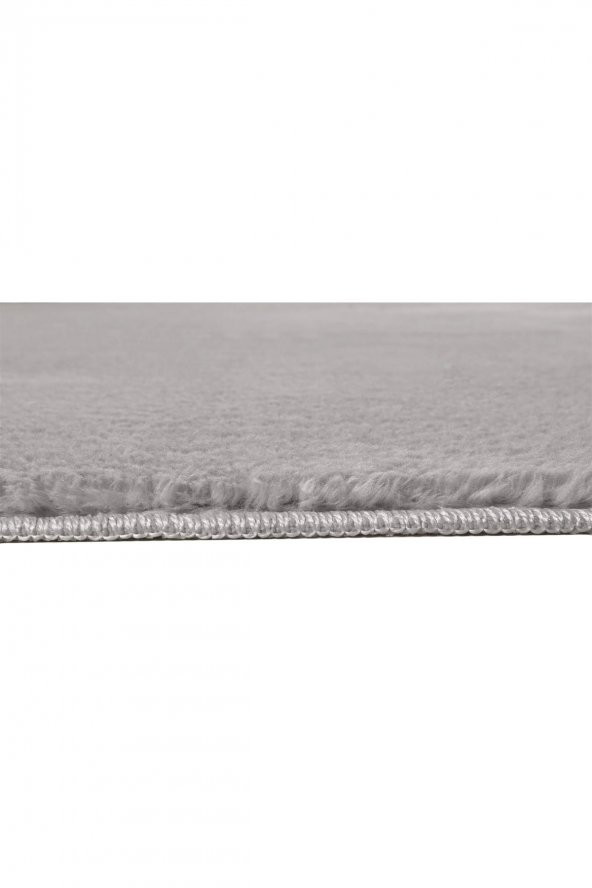 Orkide Home Modern Dekoratif Halı Jel Kaymaz Taban Peluş Puffy Kalp Model GRİ Saçaklı Paspas Takımı - 3