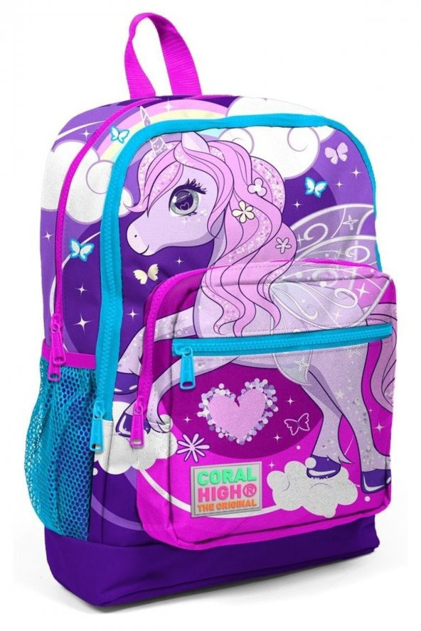 Coral High Mor Unicorn Desenli Beslenme Okul Çantası Kalemlik + Matara - Resim 2