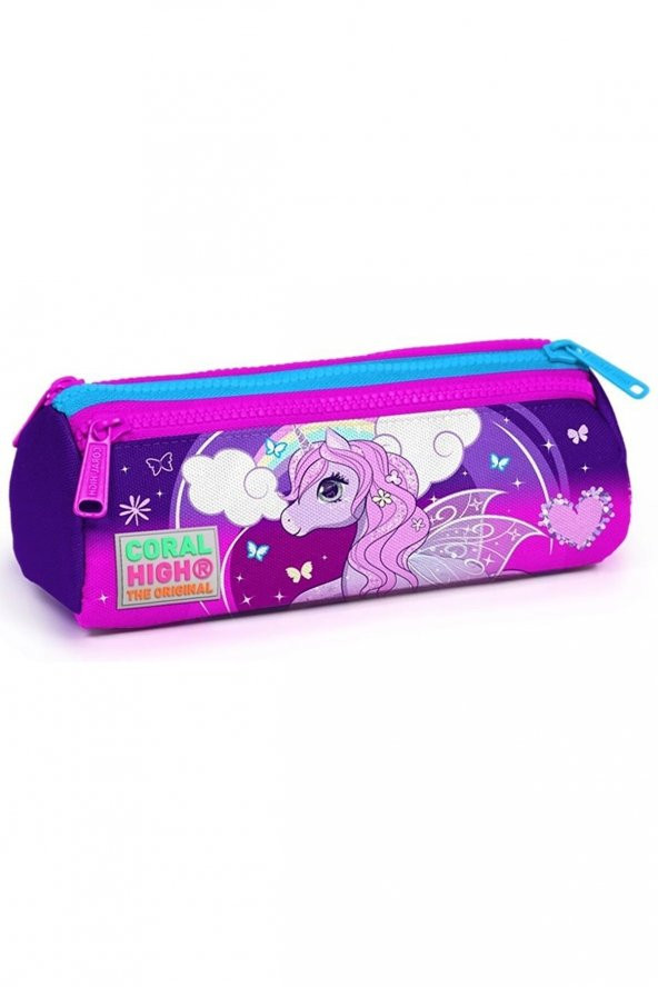 Coral High Mor Unicorn Desenli Beslenme Okul Çantası Kalemlik + Matara - Resim 4