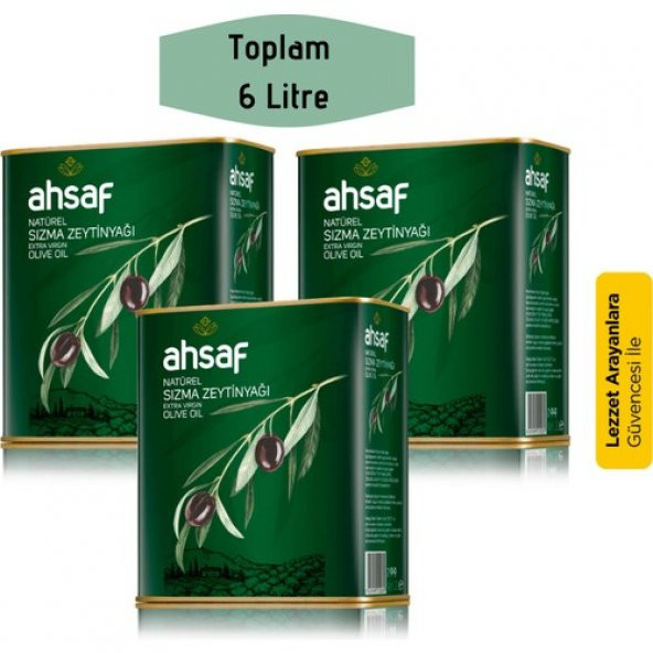 Ahsaf Natürel Sızma Zeytinyağı 2L-Teneke (3lü Ekonomik Paket)