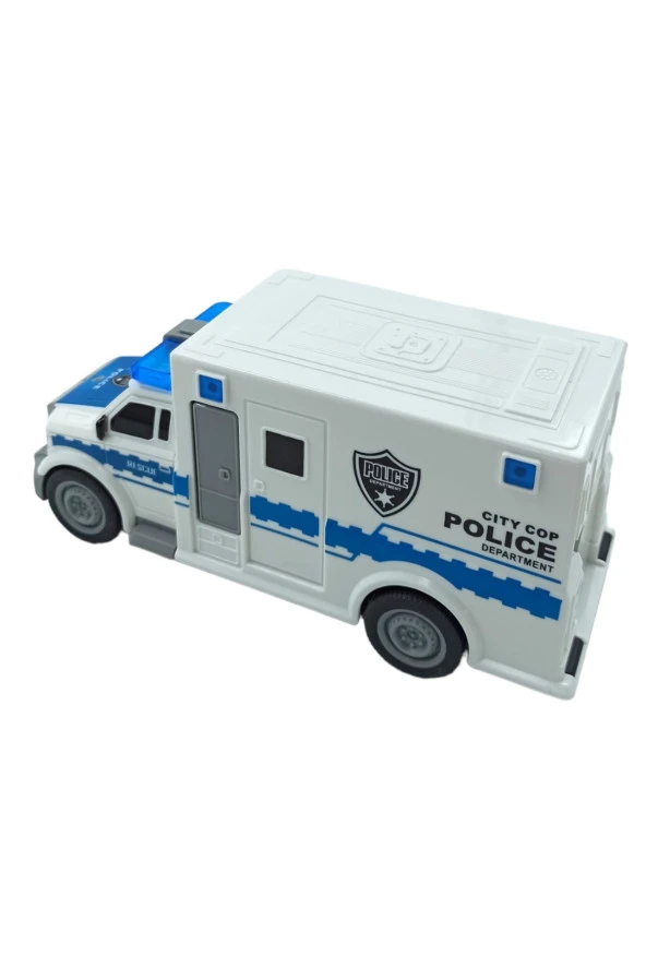 Oyuncak Kurtarıcı Polis Arabası Sesli Işıklı Sürtmeli Özellikli 20cm. Polis Otosu - 5