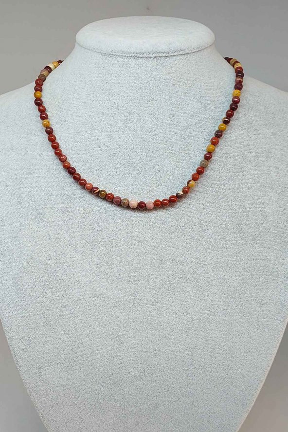 Jasper Taşı 4mm 1000 Ayar Gümüş İpli Kolye (Klipsli) (9865) ürün görseli 1