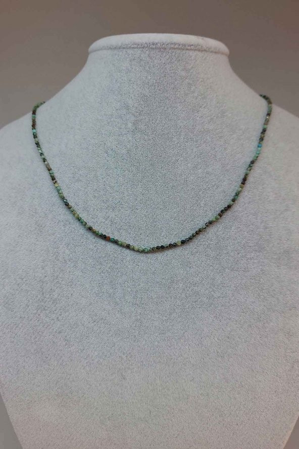 Afrika Turkuaz Taşı 2mm 1000 Ayar Gümüş İpli Kolye (Klipsli) ürün görseli 1