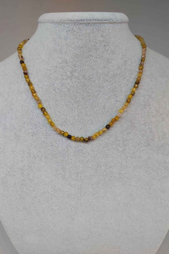 Akik Taşı Faset Kesim 4mm 1000 Ayar Gümüş İpli Kolye (Klipsli) (24030) ürün görseli 1