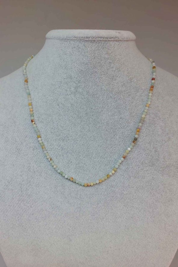 Amazonit Taşı 2mm 1000 Ayar Gümüş İpli Kolye (Klipsli) ürün görseli