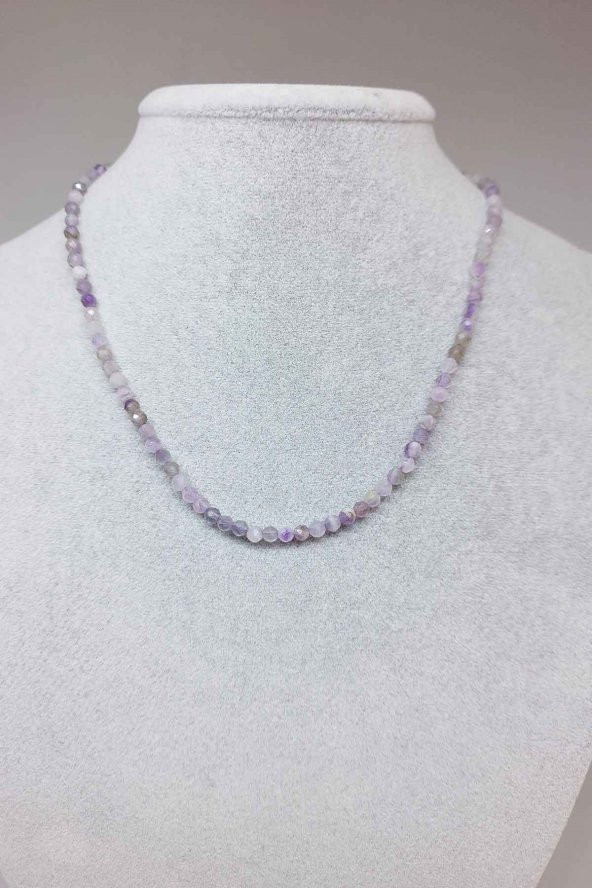 Ametist Taşı 4mm 1000 Ayar Gümüş İpli Kolye (Klipsli) ürün görseli