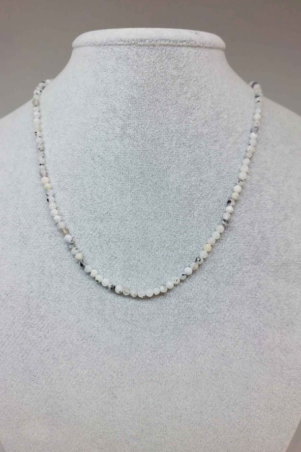 Ay Taşı Şekilli Kesim 3mm 1000 Ayar Gümüş İpli Kolye (Klipsli) ürün görseli