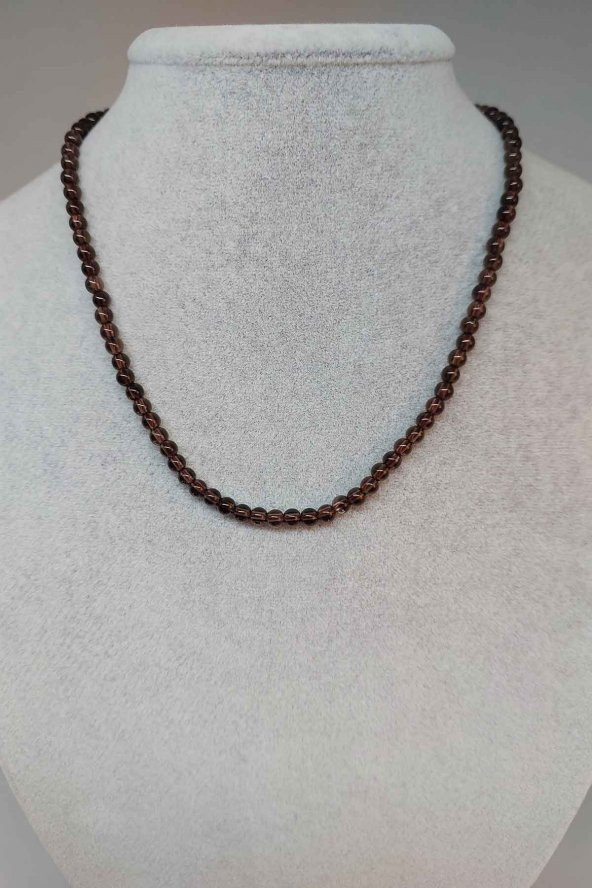 Dumanlı Kuvars Taşı 4mm 1000 Ayar Gümüş İpli Kolye (Klipsli) ürün görseli