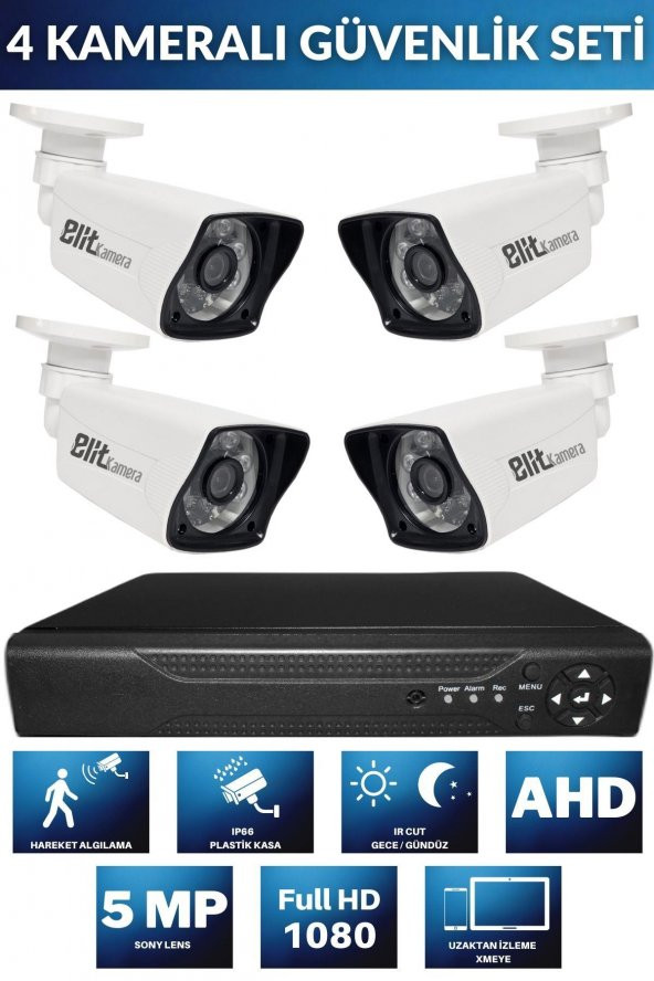 4 kameralı güvenlik seti SONY Lensli 1080p  - Gece Görüşlü - Su Geçirmez - Cepten Izle 1TB Hard disk