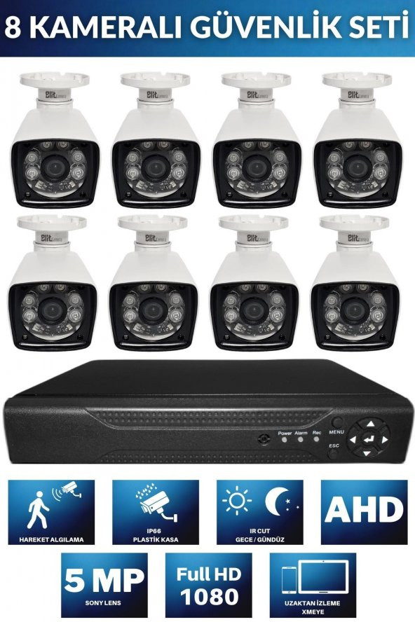8 kameralı güvenlik seti SONY Lensli 1080p  - Gece Görüşlü - Su Geçirmez - Cepten Izle 1TB Hard disk