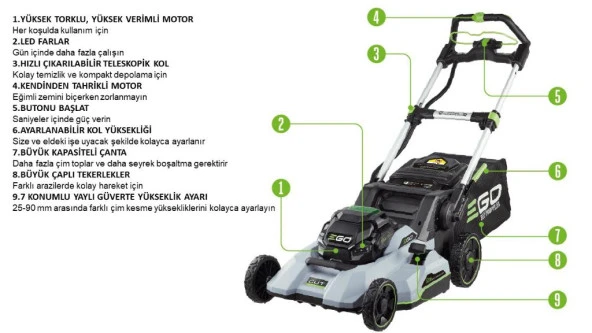 Ego LM2135E-SP 52cm Akülü Çim Biçme Makinesi Akü Ve Şarj Aleti Dahil Set - 8