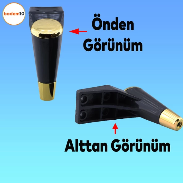 Maya Lüks Mobilya Kanepe Sehpa Tv Ünitesi Koltuk Ayağı 15 Cm Siyah Altın Baza Ayakları - Resim 3