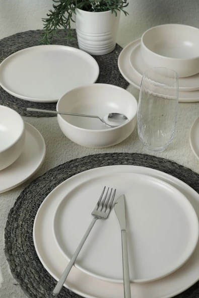 Keramika Nordic Mat Beyaz Yemek Takımı 18 Parça 6 Kişilik 022