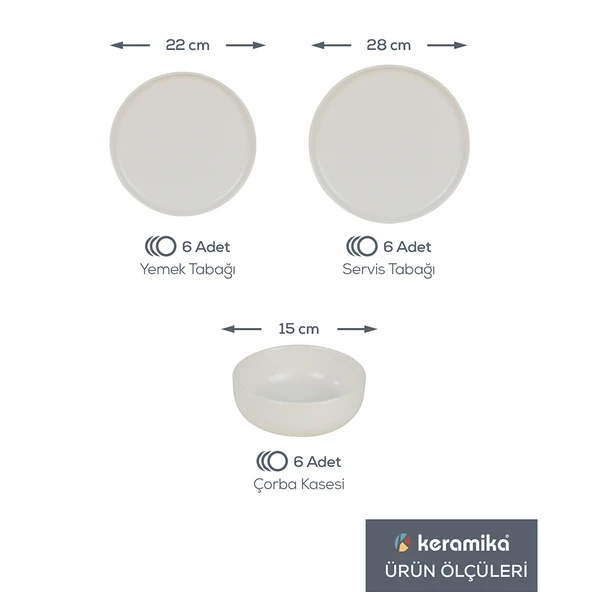 Keramika Nordic Mat Beyaz Yemek Takımı 18 Parça 6 Kişilik 022 - 5