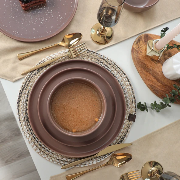 Keramika Nordic Mat Açık Taupe Yemek Takımı 18 Parça 6 Kişilik 958 - 8