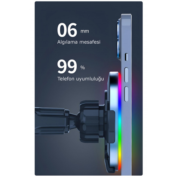 W05 Araç içi Kablosuz Şarj-Işıklı Araba Şarj-Manyetik-15W hızlı araç şarj cihazı-Araç Telefon Tutucu - 4