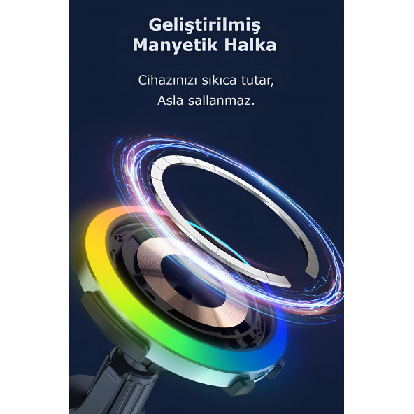 W05 Araç içi Kablosuz Şarj-Işıklı Araba Şarj-Manyetik-15W hızlı araç şarj cihazı-Araç Telefon Tutucu - 6