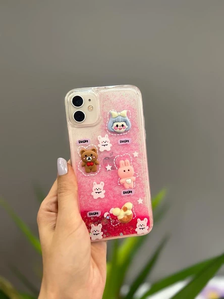 Iphone 11 Uyumlu Sevimli Sulu Simli Ayıcıklı Kılıf - 7