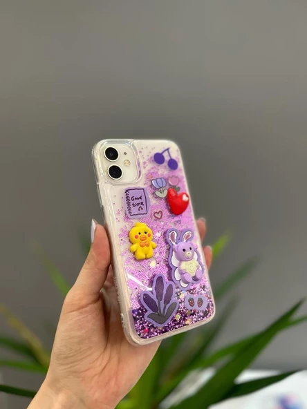 Iphone 11 Uyumlu Sevimli Sulu Simli Ayıcıklı Kılıf - 6
