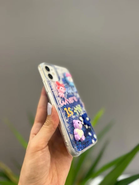 Iphone 11 Uyumlu Sevimli Sulu Simli Ayıcıklı Kılıf - 4