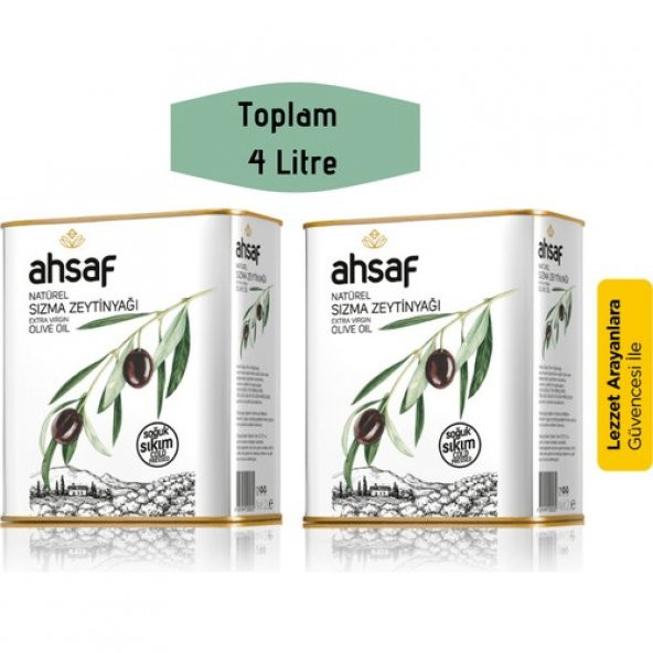 Ahsaf Soğuk Sıkım Natürel Sızma Zeytinyağı 2L-Teneke (2'li Ekonomik Paket) - 1
