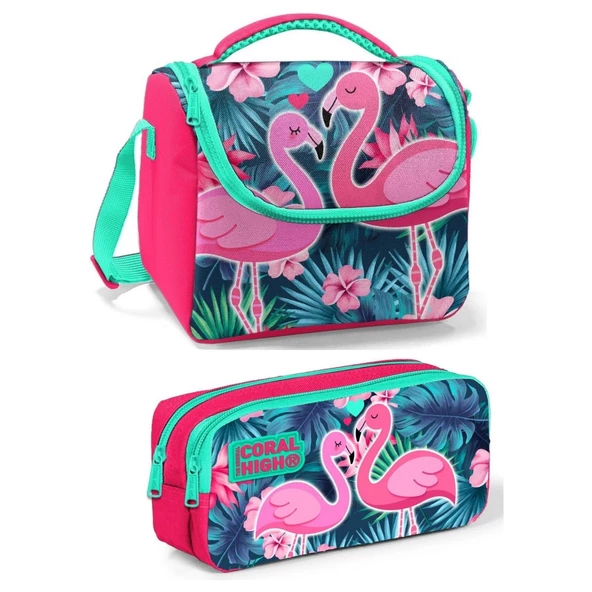 Coral High Flamingo Baskılı Beslenme Okul Çantası Kalemlik + Matara - 3