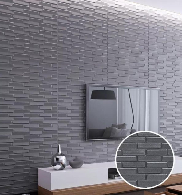 Renkli Duvarlar 70x38cm (0,26m2) Ofis Salon Oda Gri Opak 3D Kendinden Yapışkanlı Duvar Kağıdı Paneli NW65