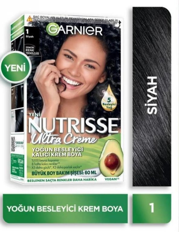 Garnier Nutrisse Yoğun Besleyici Kalıcı Krem Saç Boyası 1 Siyah