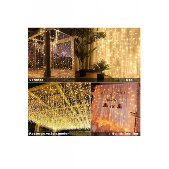 Kumandalı 8 Ayrı Moda Sahip 3 mx3 m 300 Cm X 300 cm Perde Led 10 Saçaklı Gün Işığı AA109 - 5