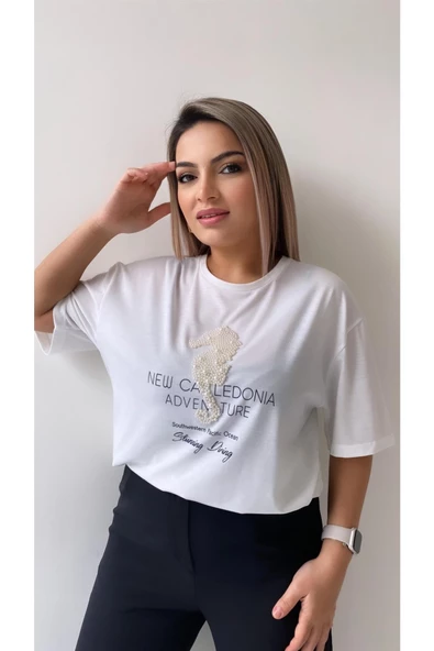 Inci Işlemeli Adven Ture Tişört /Ekru - 7