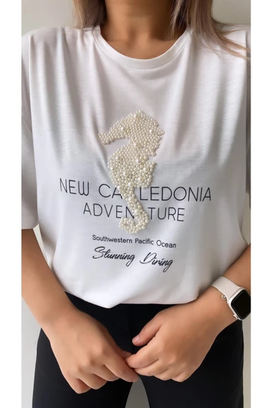 Inci Işlemeli Adven Ture Tişört /Ekru - 2