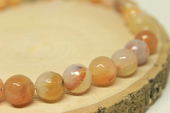 Akik Taşı Faset Kesim YARIM Dizi 12mm (22435) (18cm uzunluğundadır) - Resim 4