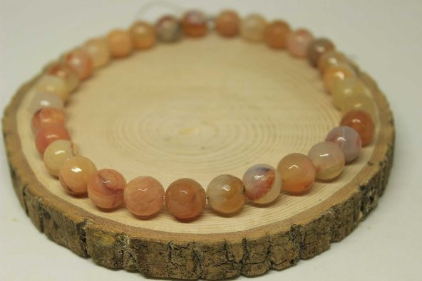 Akik Taşı Faset Kesim YARIM Dizi 12mm (22435) (18cm uzunluğundadır) - Resim 5