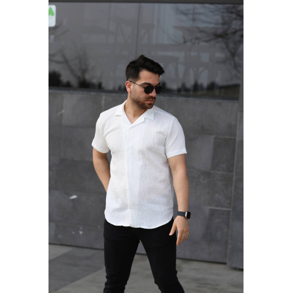 Unisex Gofre Beyaz  Gömlek