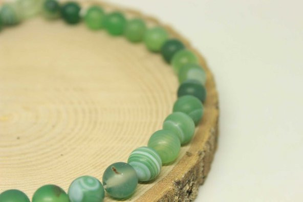 Akik Taşı Yeşil YARIM Dizi 10mm (22415) (18cm uzunluğundadır) - Resim 2
