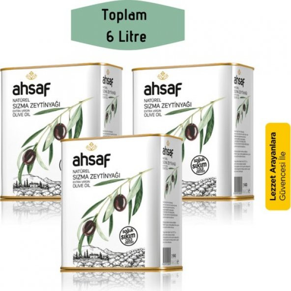 Ahsaf Soğuk Sıkım Natürel Sızma Zeytinyağı 2L-Teneke ( 3'lü Ekonomik Paket ) - 1