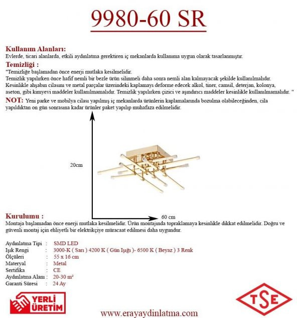 Eray Aydınlatma 9980-60 Sarı Led Avize - 3