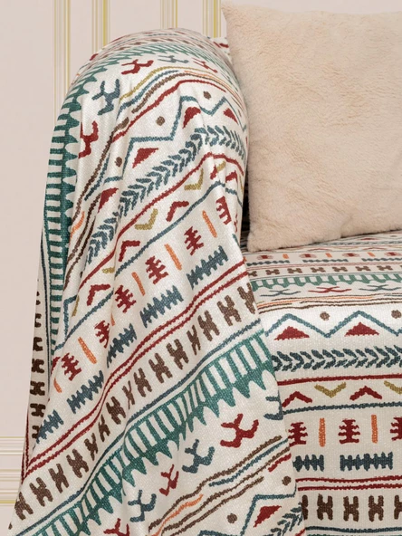 SoftMicro Etnik Desenli Boho180x300 cm  Koltuk Örtüsü Şalı, Kanepe Örtüsü, Tv Battaniyesi Turkuaz - Resim 4