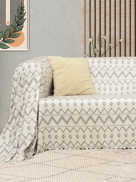 SoftMicro İskandinav Desenli 130x180 cm Koltuk Örtüsü Şalı,  Kanepe Örtüsü, Tv Battaniyesi Gri - 2