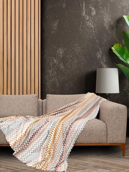 SoftMicro Missoni Zikzak Desenli 130x180 cm Koltuk Örtüsü Şal, Kanepe Örtüsü, Tv Battaniyesi Çok Renkli