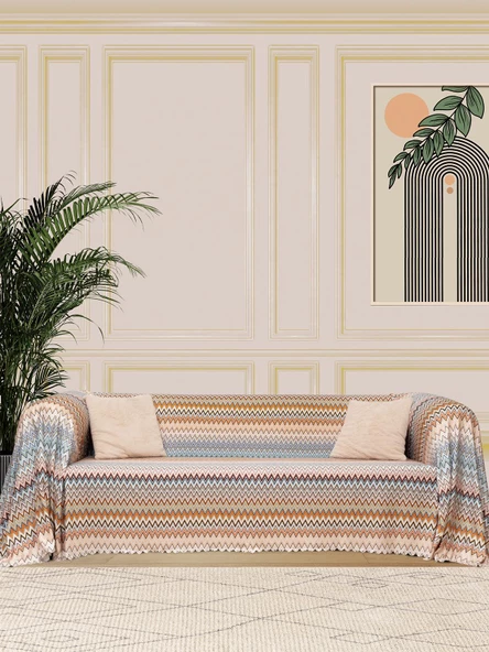 SoftMicro Missoni Zikzak Desenli 180x220 cm Koltuk Örtüsü Şalı, Kanepe Örtüsü, Tv Battaniyesi Çok Renkli