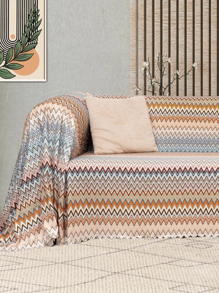 SoftMicro Missoni Zikzak Desenli 180x300 cm Koltuk Örtüsü Şalı, Kanepe Örtüsü, Tv Battaniyesi Çok Renkli - Resim 3